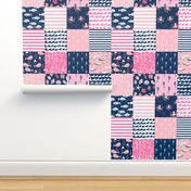 nautical wholecloth cheater quilt fabric navy and pink fabric