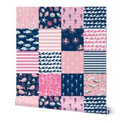 nautical wholecloth cheater quilt fabric navy and pink fabric