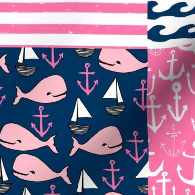 nautical wholecloth cheater quilt fabric navy and pink fabric