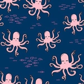 octopus fabric // ocean animals navy and pink fabric nursery baby design 