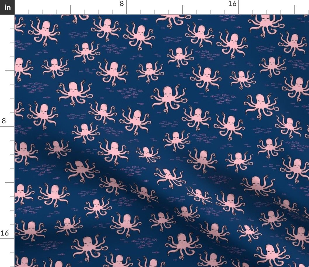 octopus fabric // ocean animals navy and pink fabric nursery baby design 