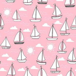 sailboats fabric // sailing nautical boat fabric nursery baby pink