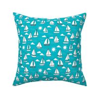 sailboats fabric // sailing nautical boat fabric nursery baby turquoise