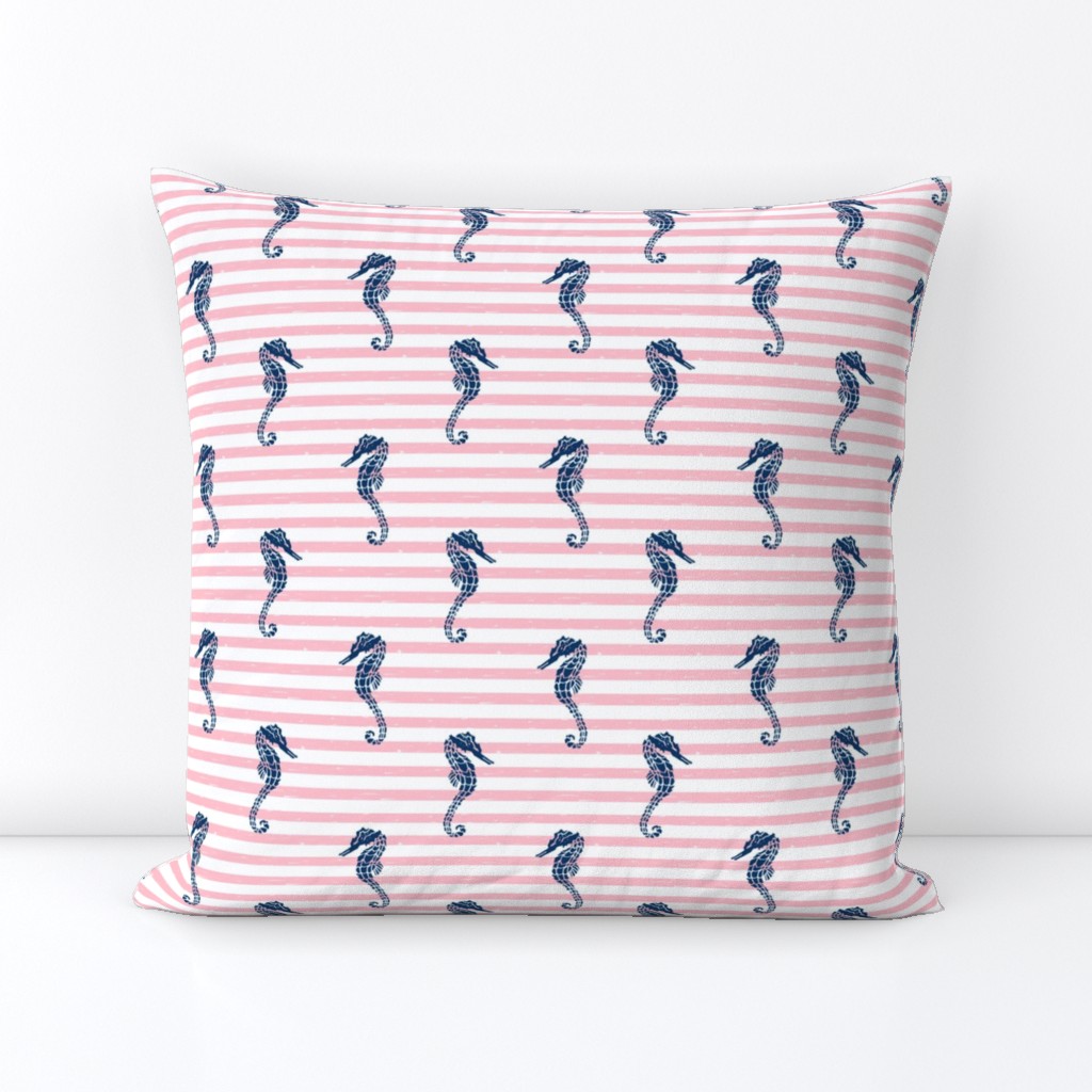 seahorse fabric // seahorse nautical summer ocean fabric nursery baby pink and navy fabric