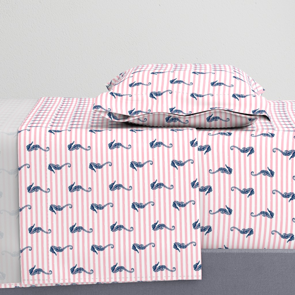 seahorse fabric // seahorse nautical summer ocean fabric nursery baby pink and navy fabric