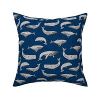 whales fabric // whale ocean animals fabric nursery baby fabric - navy