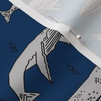 whales fabric // whale ocean animals fabric nursery baby fabric - navy