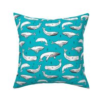 whales fabric // whale ocean animals fabric nursery baby fabric - turquoise