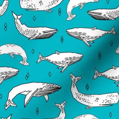 whales fabric // whale ocean animals fabric nursery baby fabric - turquoise