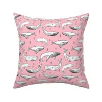whales fabric // whale ocean animals fabric nursery baby fabric - pink