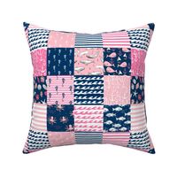 cheater quilt fabric //  navy and pink wholecloth fabric nautical baby fabric