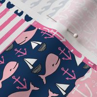 cheater quilt fabric //  navy and pink wholecloth fabric nautical baby fabric