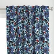 Blue blooms and black birds-floral-flowers-summer