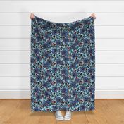 Blue blooms and black birds-floral-flowers-summer