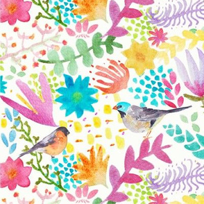 Birds and Flowers in Watercolor