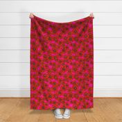 Scarlet poppies on fuschia pink red floral