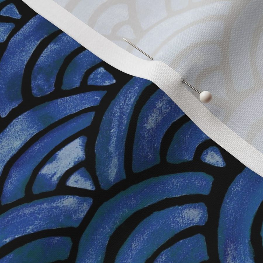 Seigaiha Blue Sea Waves - Dark Fabric | Spoonflower