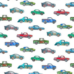 Extra Little Toy Cars in Watercolor on Clean White