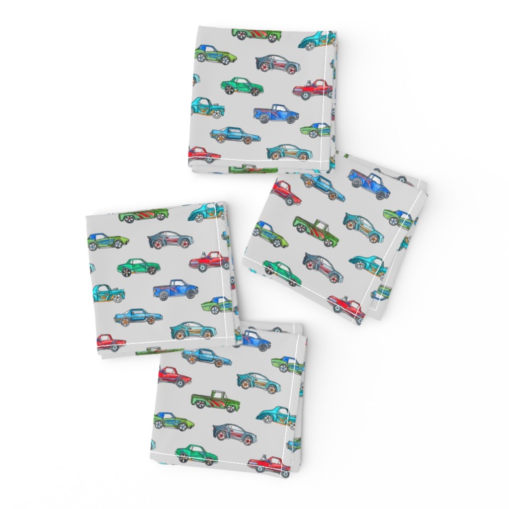 Extra Little Toy Cars in Watercolor on Grey