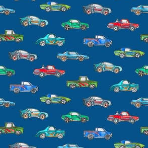 Extra Little Toy Cars in Watercolor on Dark Blue