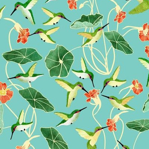 Hummingbirds and Nasturtiums