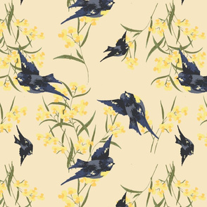 Yellow Flowers and Bluebirds