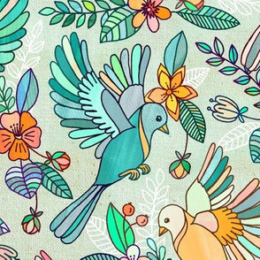 Whimsical Summer Flight in Emerald and Apricot