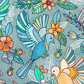 Whimsical Summer Flight in Teal and Grey