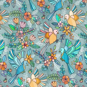 Whimsical Summer Flight in Teal and Grey small version