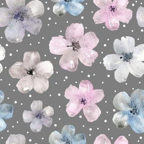 Watercolor flowers on grey background