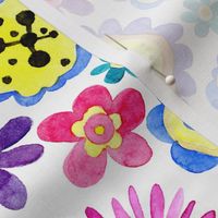 Watercolor kids cartoon flowers