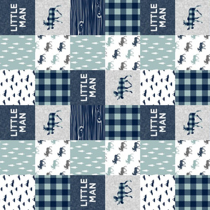 3" small scale - Little Man Patchwork (navy and dusty blue) (90) - navy