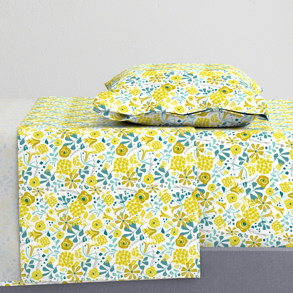 Darcy - Retro Floral - Mustard Yellow & Teal Regular Scale