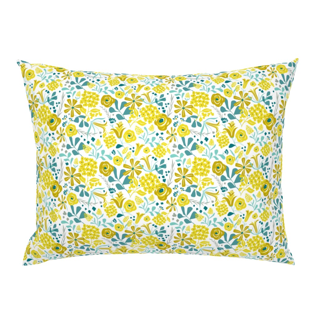 Darcy - Retro Floral - Mustard Yellow & Teal Regular Scale