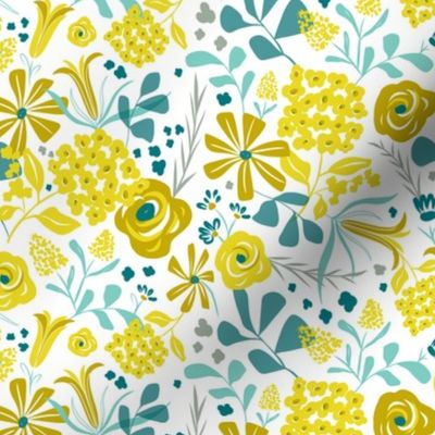 Darcy - Retro Floral - Mustard Yellow & Teal Regular Scale
