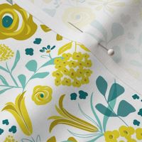 Darcy - Retro Floral - Mustard Yellow & Teal Regular Scale