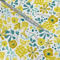 Darcy - Retro Floral - Mustard Yellow & Teal Regular Scale