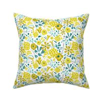 Darcy - Retro Floral - Mustard Yellow & Teal Regular Scale