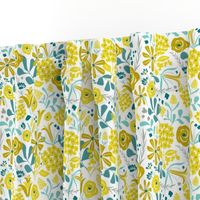 Darcy - Retro Floral - Mustard Yellow & Teal Regular Scale