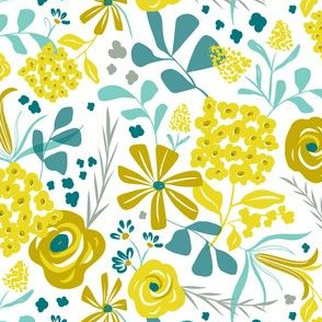 Darcy - Retro Floral - Mustard Yellow & Teal Regular Scale