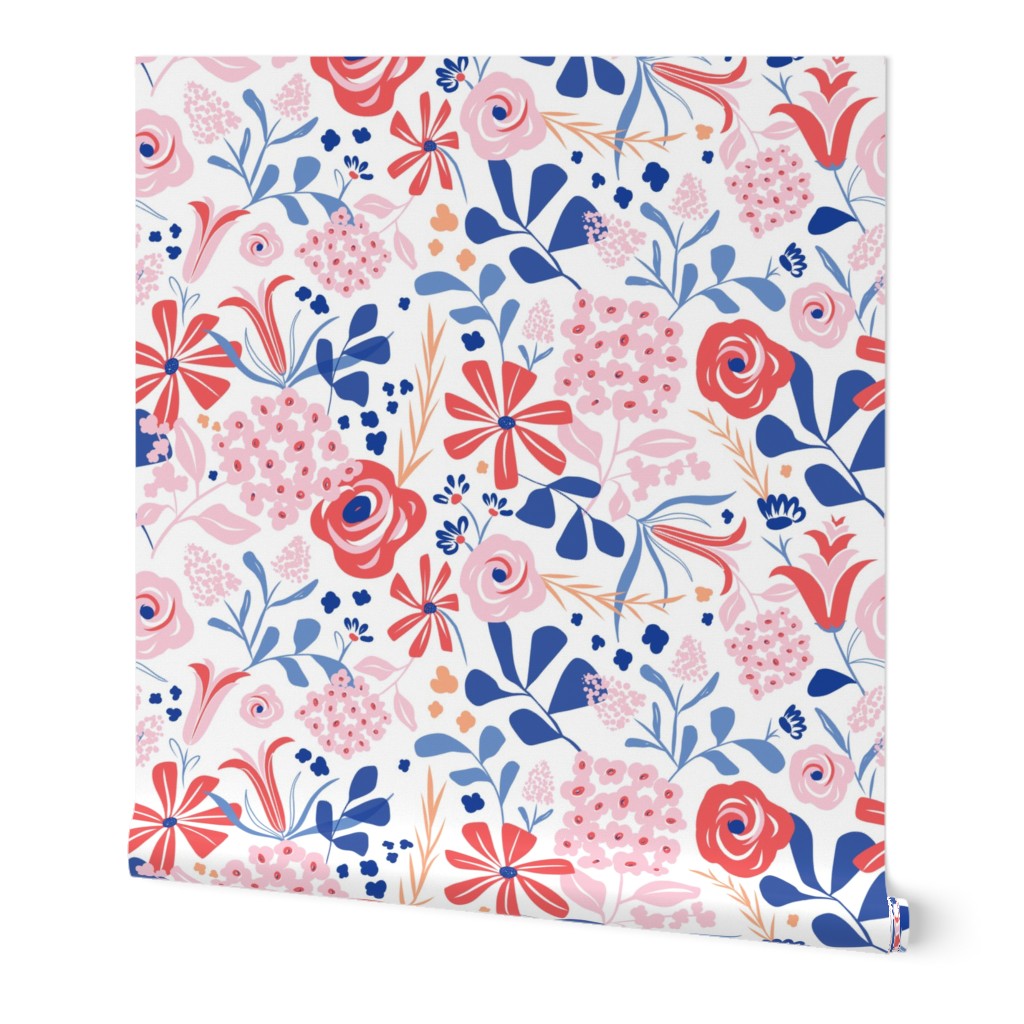 Darcy - Retro Floral - Pink Red & Blue Regular Scale