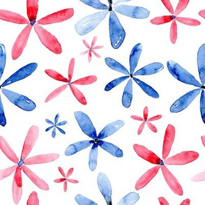 Watercolor blue & red flowers