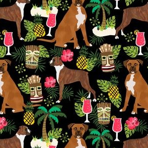 boxer tiki fabric  summer tropical fabric boxer dogs fabric - black