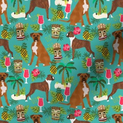 boxer tiki fabric  summer tropical fabric boxer dogs fabric - turquoise