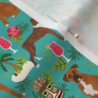 boxer tiki fabric  summer tropical fabric boxer dogs fabric - turquoise