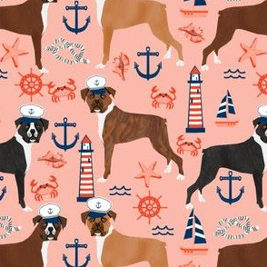 boxer nautical fabric  summer tropical fabric boxer dogs fabric - blush