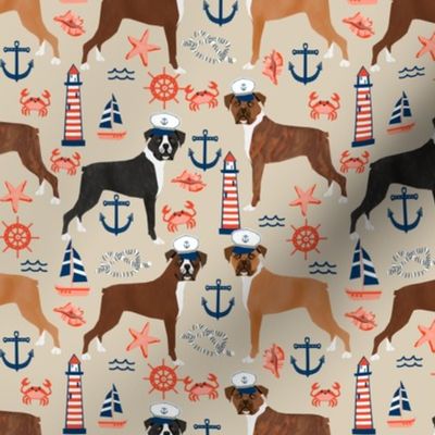 boxer nautical fabric  summer tropical fabric boxer dogs fabric - sand