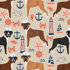 boxer nautical fabric  summer tropical fabric boxer dogs fabric - sand