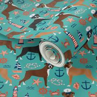 boxer nautical fabric  summer tropical fabric boxer dogs fabric - turquoise