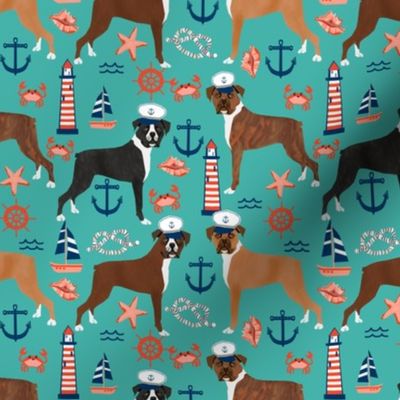 boxer nautical fabric  summer tropical fabric boxer dogs fabric - turquoise